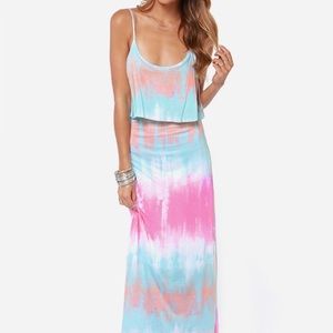Tie-dye blue and pink maxi dress